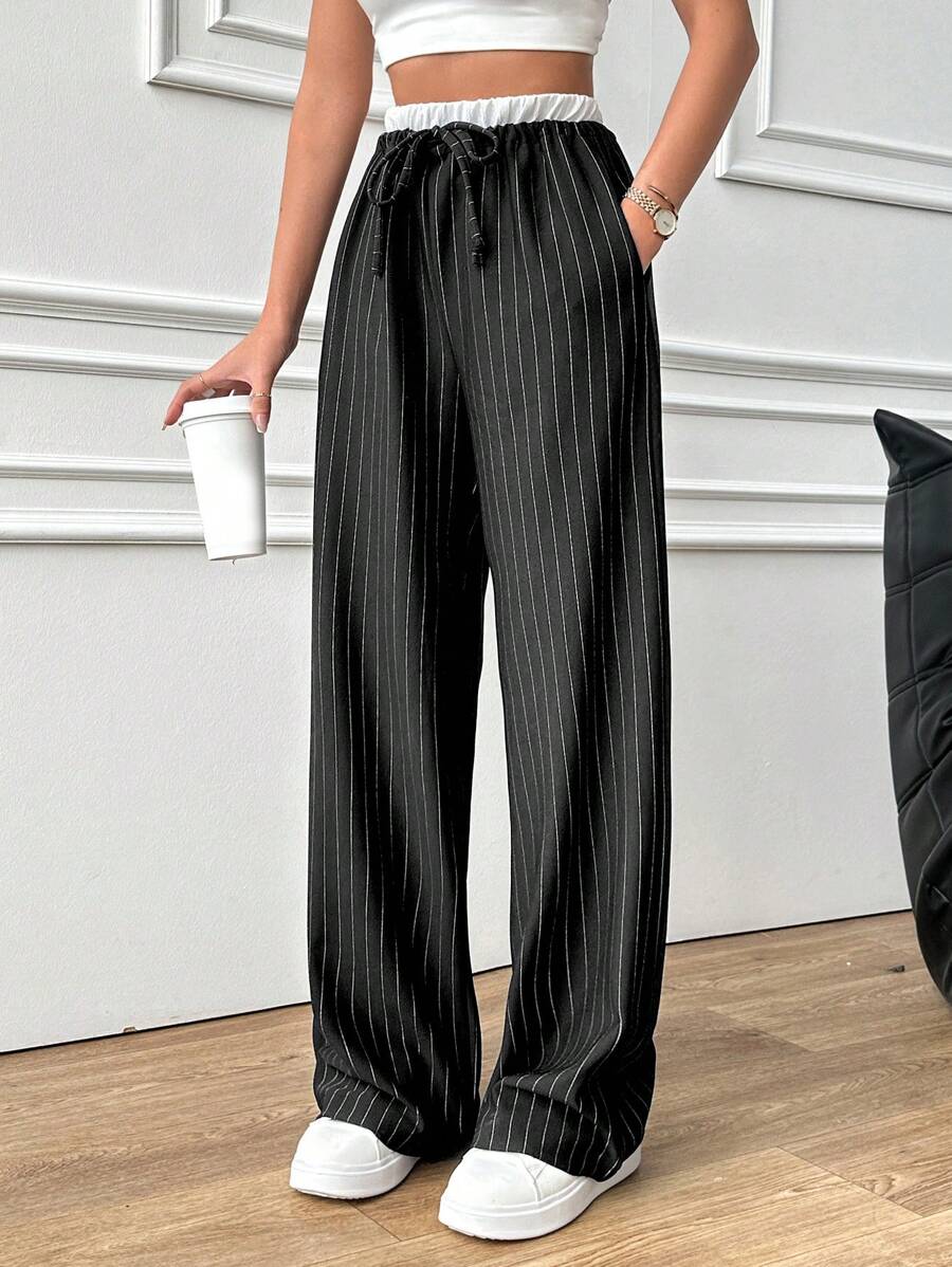 EURMUSE Plus Elastic Waist Rib-knit Flare Leg Pants