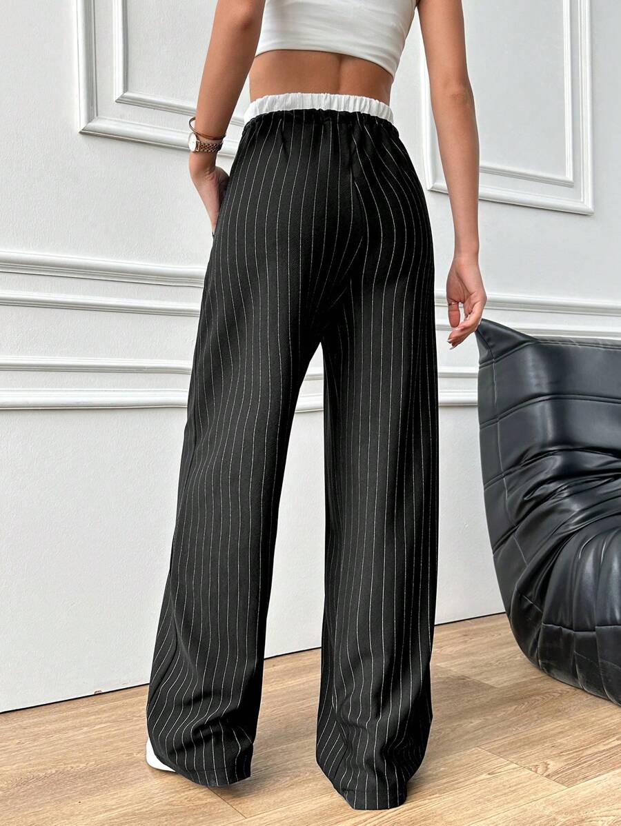EURMUSE Plus Elastic Waist Rib-knit Flare Leg Pants