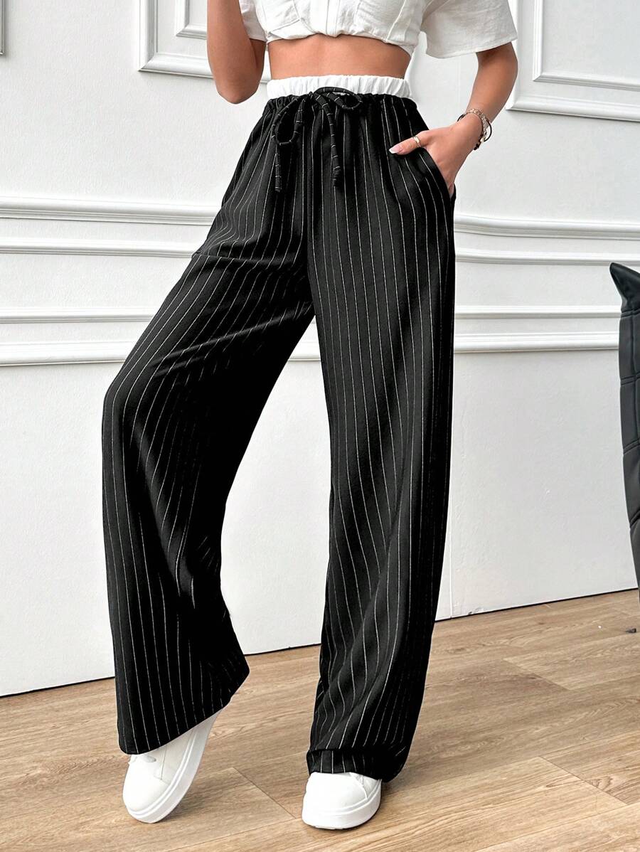 EURMUSE Plus Elastic Waist Rib-knit Flare Leg Pants