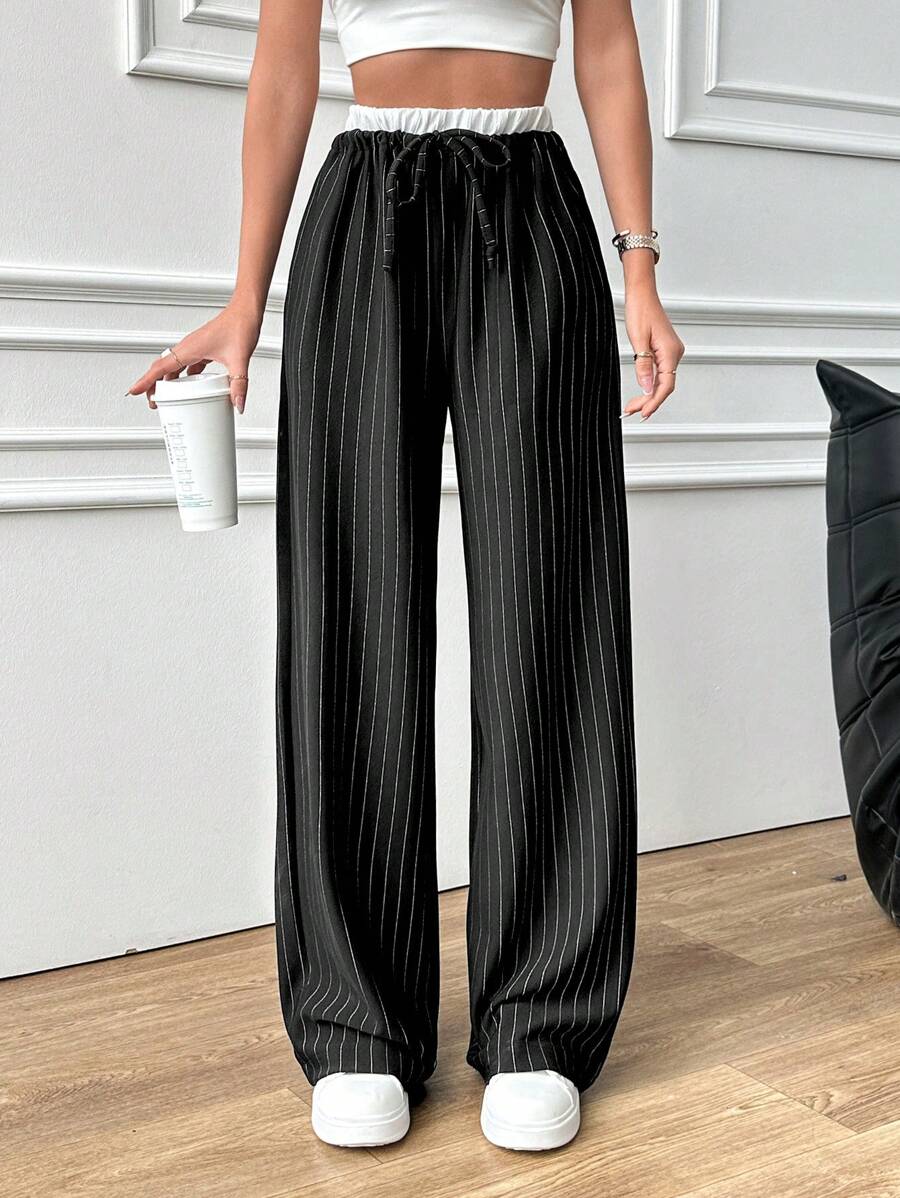 EURMUSE Plus Elastic Waist Rib-knit Flare Leg Pants