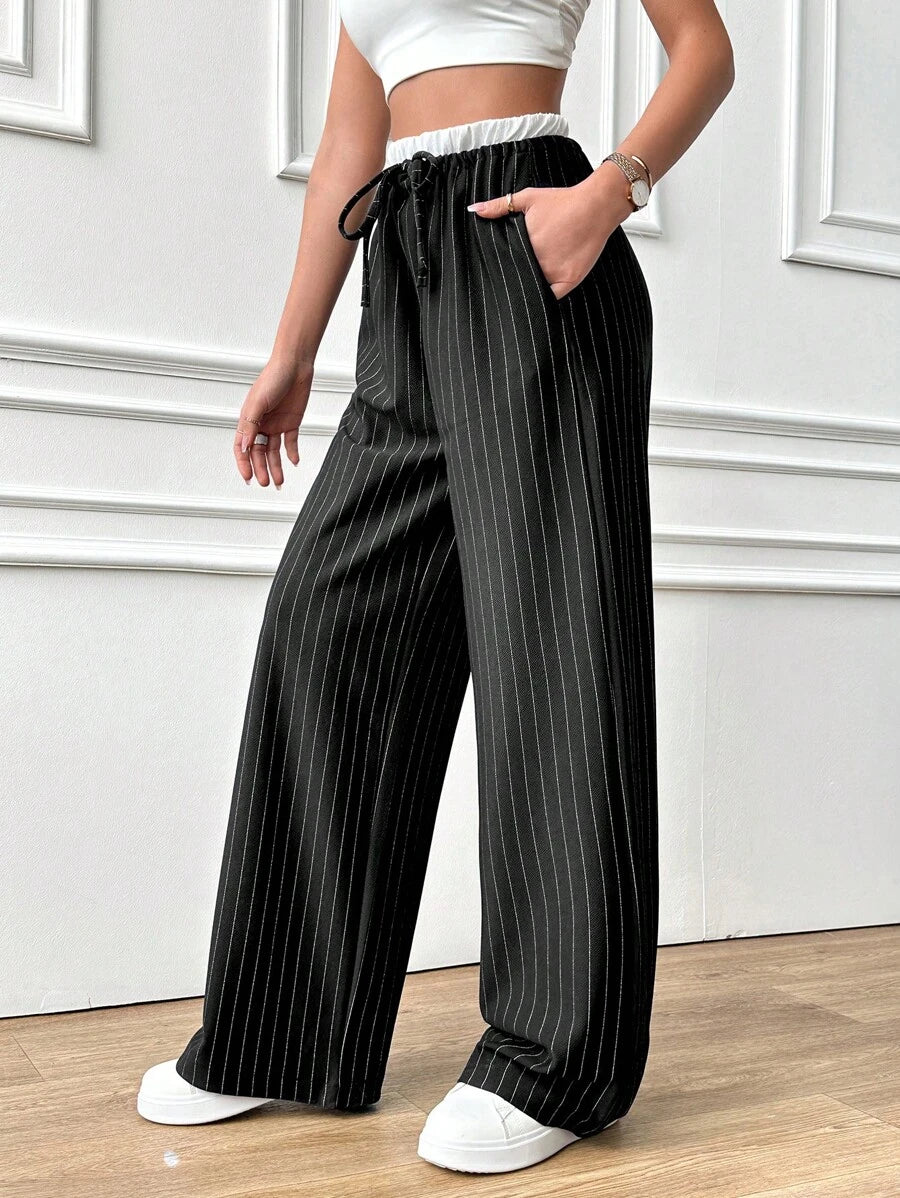 EURMUSE Plus Elastic Waist Rib-knit Flare Leg Pants