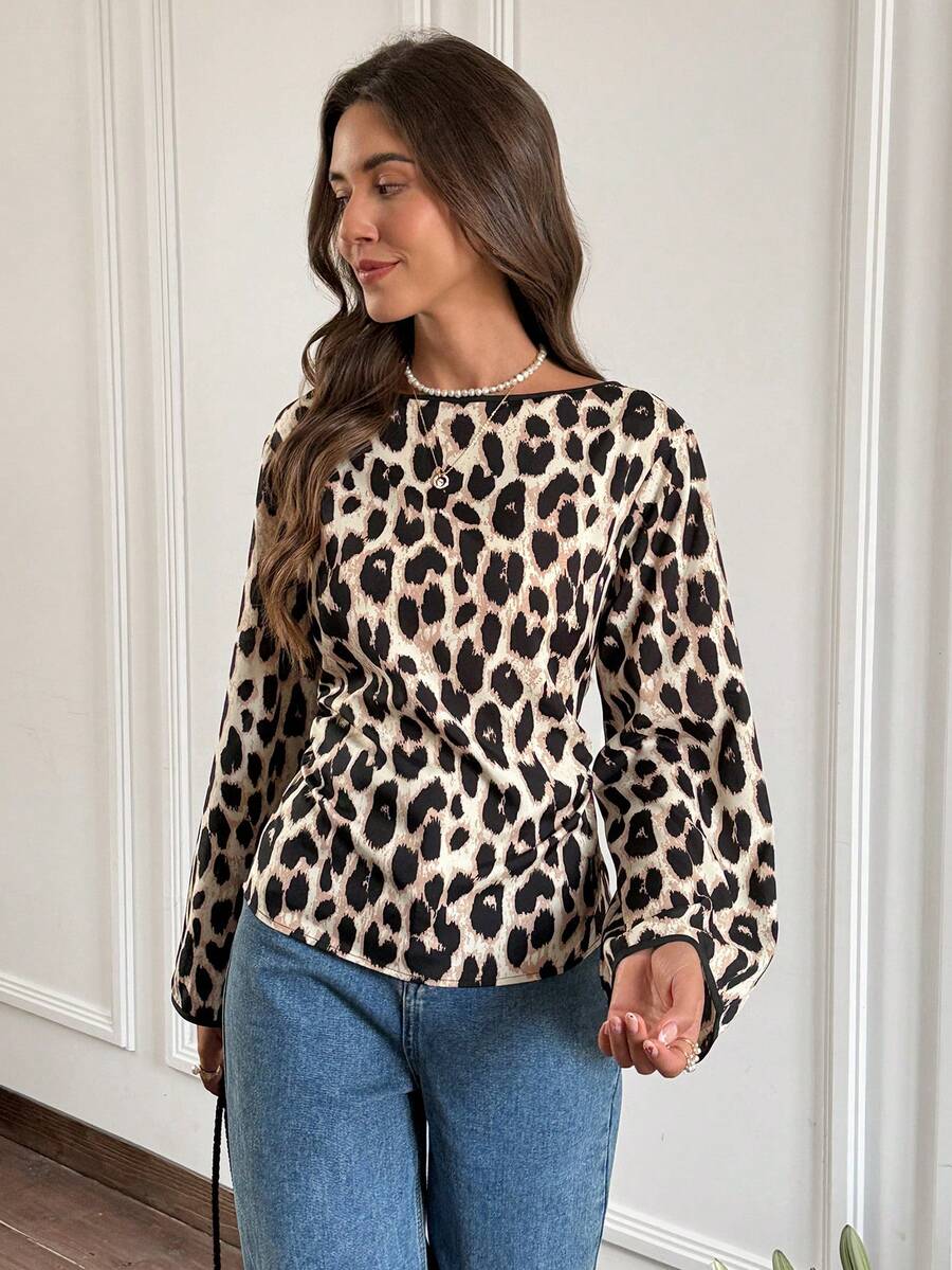 Siren Gaze Blusa feminina plissada com decote redondo e punhos com babados e manga flare