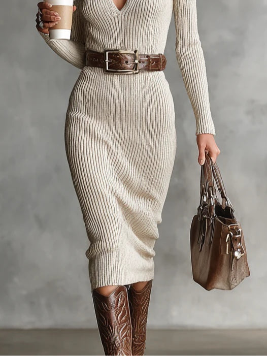 Clara - Vestido de malha com gola média alta